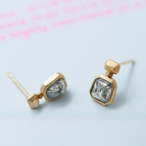Smoke Trapezoid Salt & Pepper Diamond Earrings