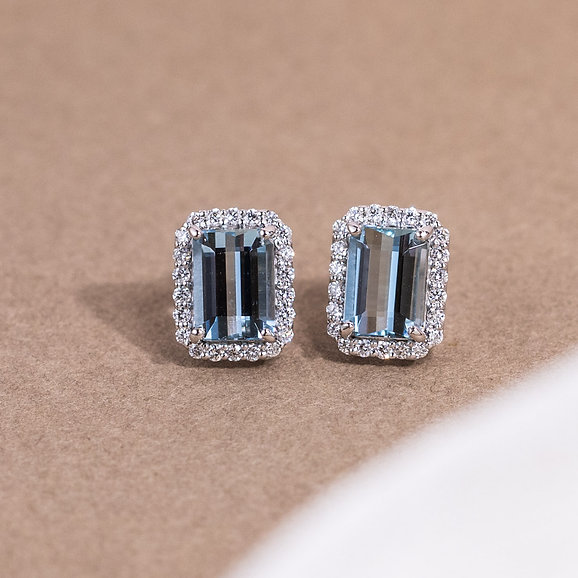 Aquamarine Halo Chunky Earrings