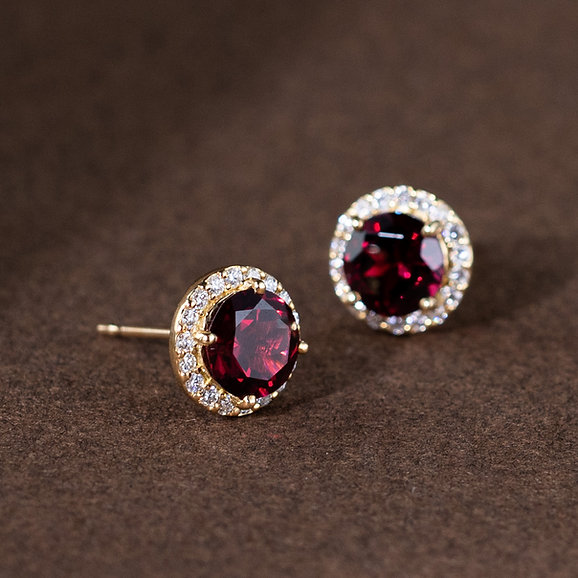 Rhodolite Garnet Halo Earring