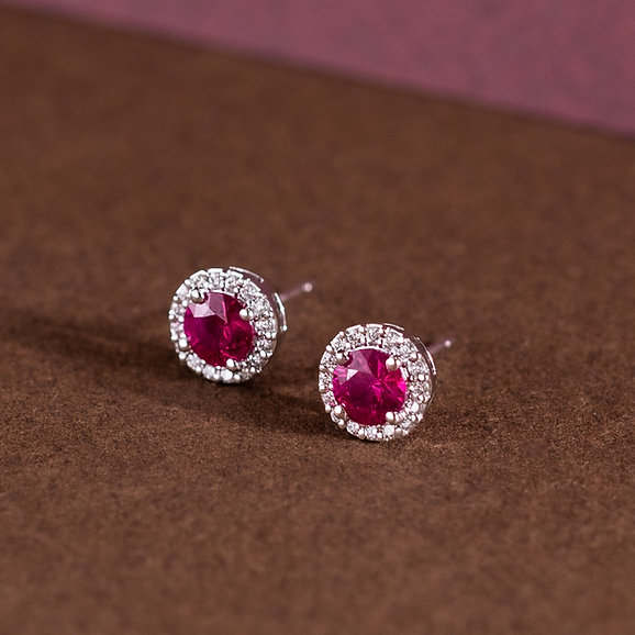 Ruby Halo Diamond Earrings