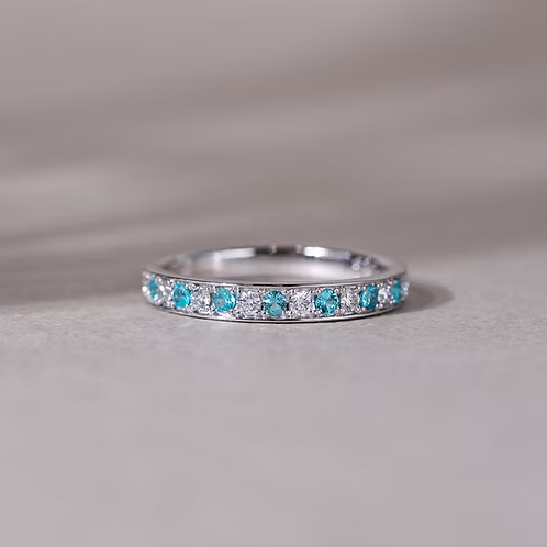 Paraiba Tourmaline and Diamond Rail Band Ring