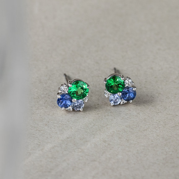 Aster Earrings with Tsavorite Garnet and Sapphire