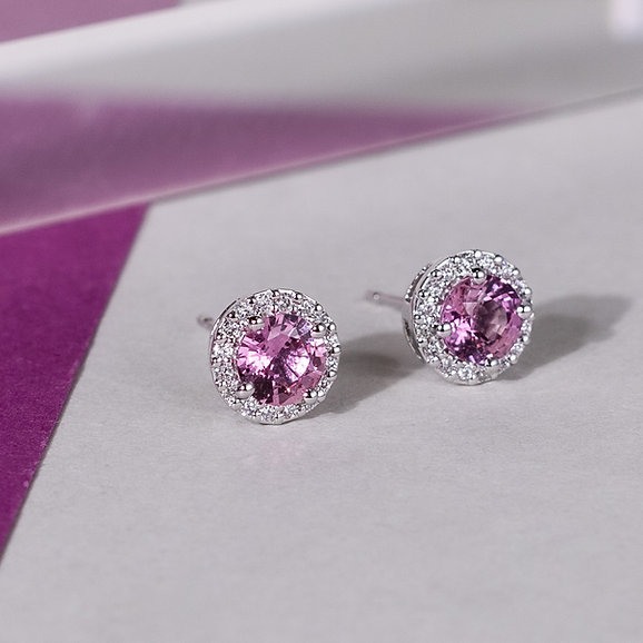 Padparadscha Sapphire Halo Diamond Earrings