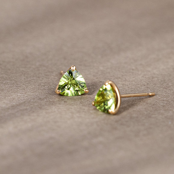 Trilliant-cut Peridot Studs