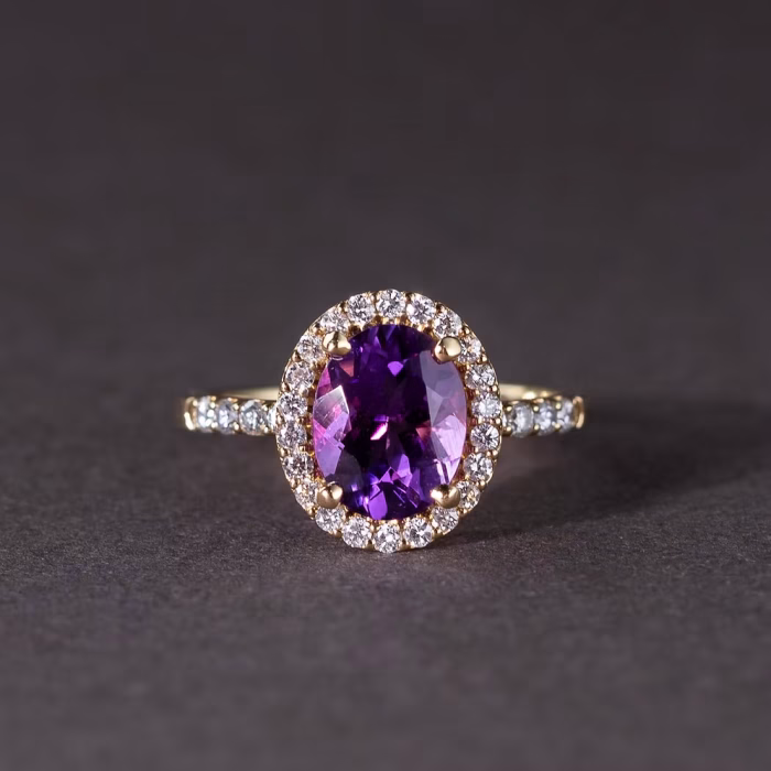 Amethyst Halo Ring