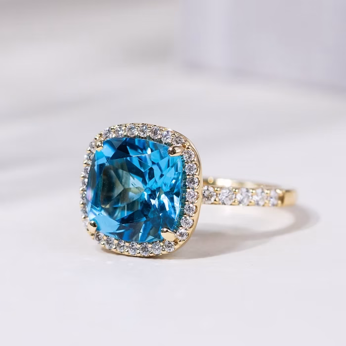 Blue Topaz Halo Ring