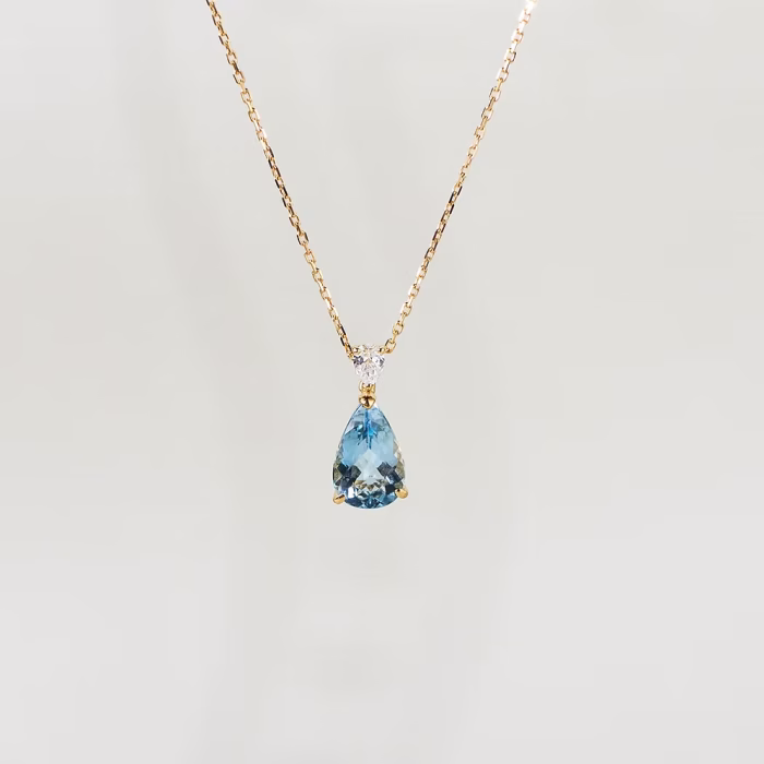 Pear Shaped Aquamarine and Diamond Necklace