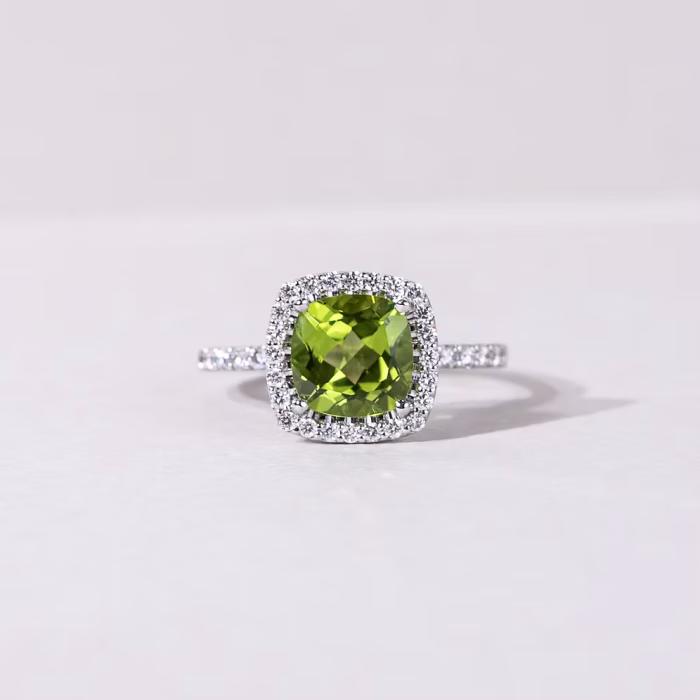 Peridot Halo Diamond Ring