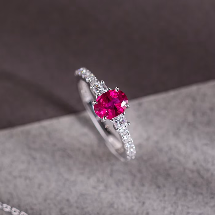 Ruby Ring with Princess-cut Diamonds